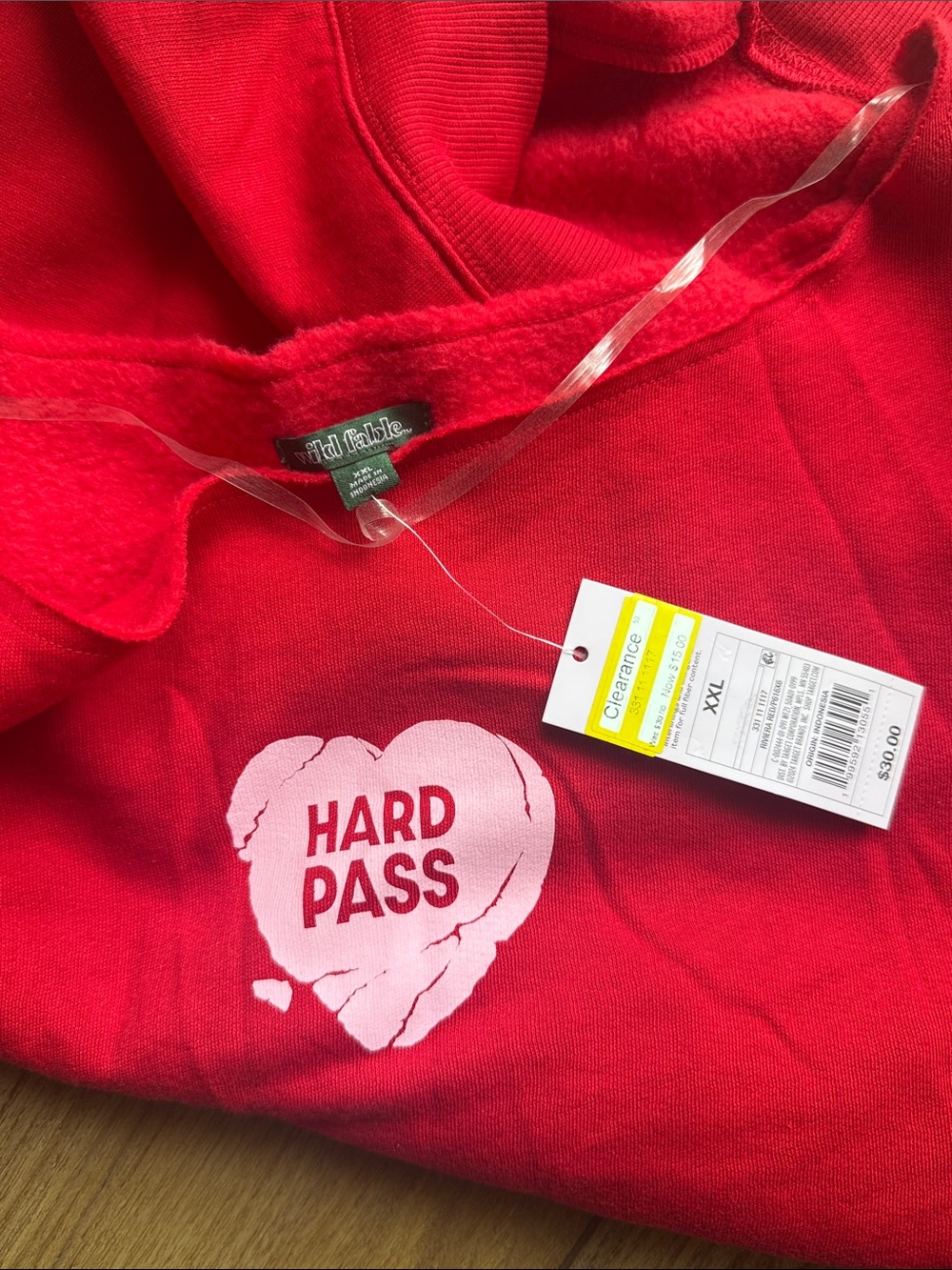 Wold fable Red Girl/women’s Pullover Sweatshirt with 'Hard Pass' Heart Patch